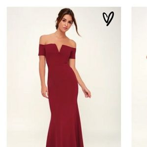 Lynne Burgundy Off-the-Shoulder Maxi Dress